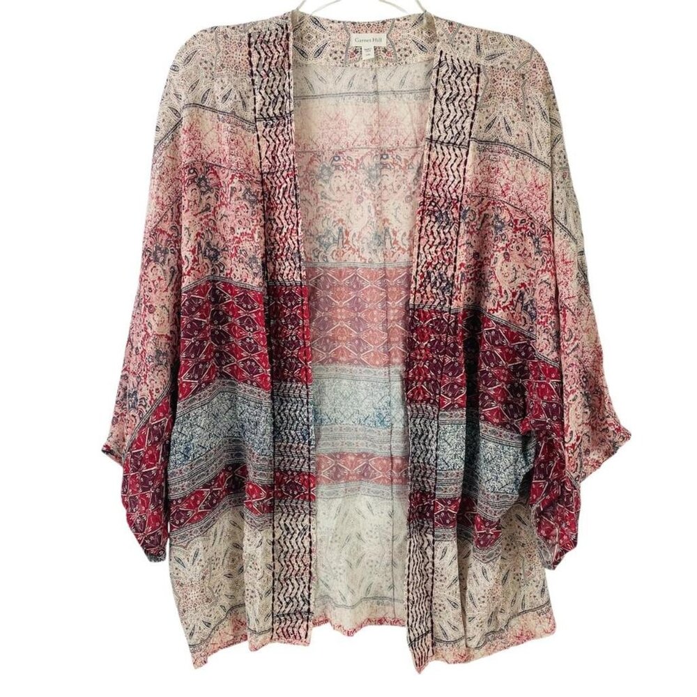 Garnet Hill Womens 100% Silk Kimono Wrap Top Size XL